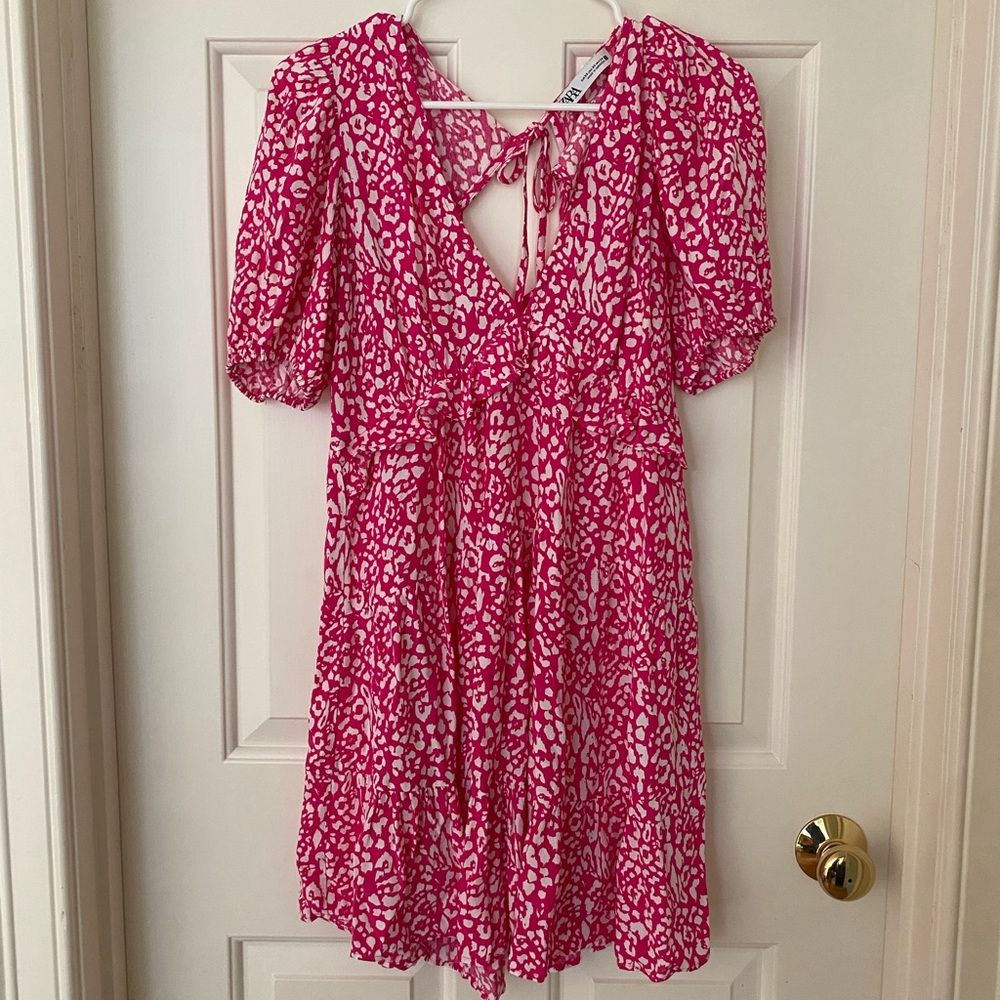 Zara White and Pink Cheetah Dress
